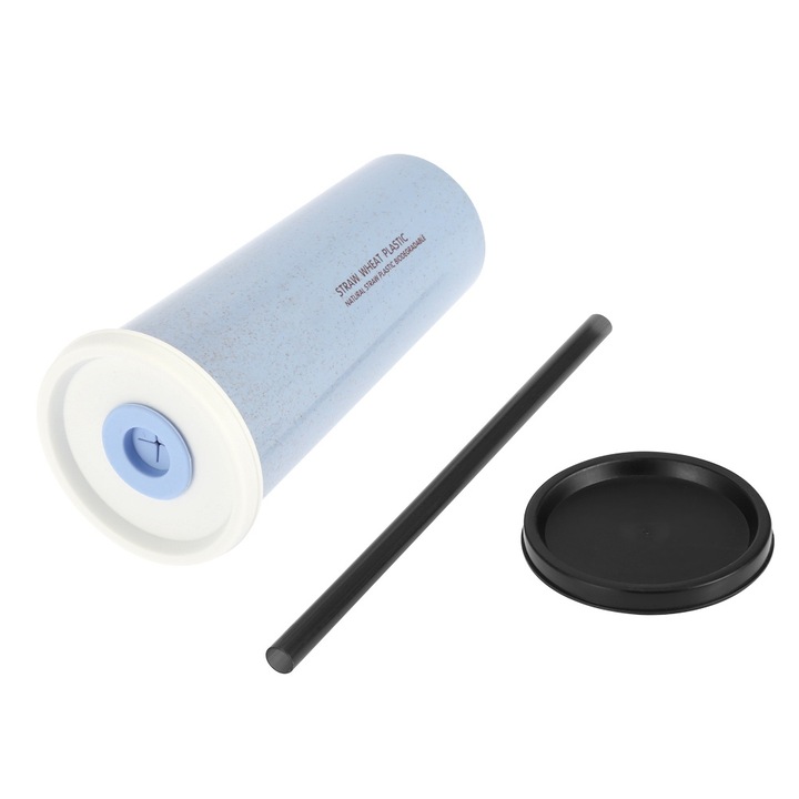 Pohár szívószállal, 470 ml, Jormftte, dupla fedél, karcálló, kék