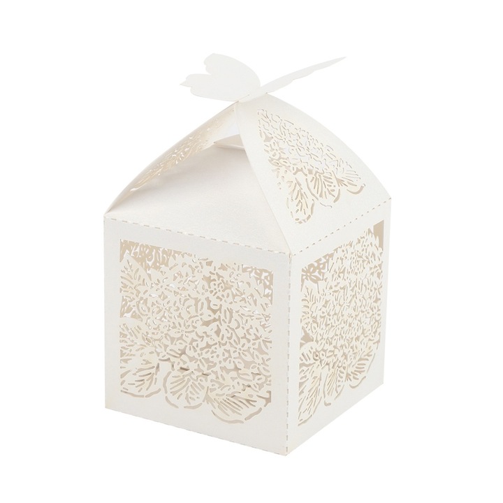 10 darabos esküvői szívesség doboz szett, Jormftte, ezüst és fehér, cukorkákhoz és ékszerekhez