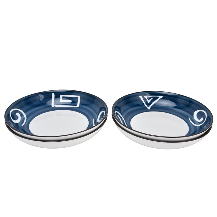 4 darab japán tálkészlet, Jormftte, kerámia, kék-fehér mintás, 7 hüvelykes, sokoldalú felhasználás