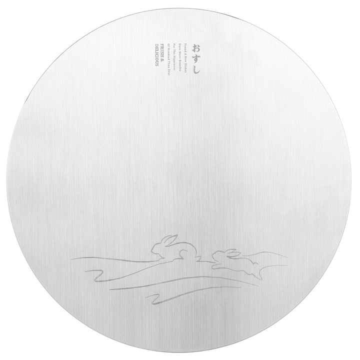 Kerek rozsdamentes acél tányér 304, sushi és desszertekhez, csúszásmentes, M