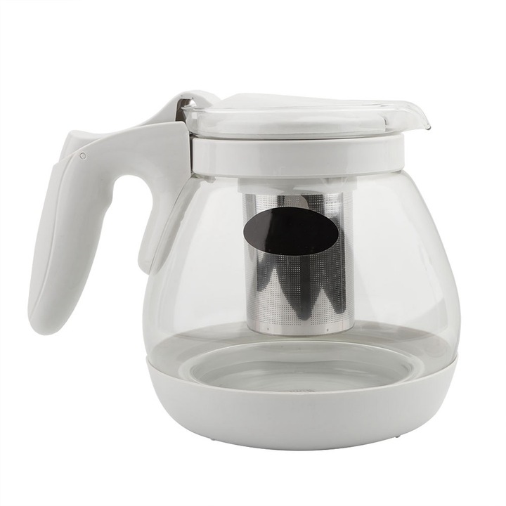 Jormftte átlátszó üveg teáskanna rozsdamentes acél szűrővel, nagy kapacitású, magas hőmérsékletnek ellenálló, 1.5L