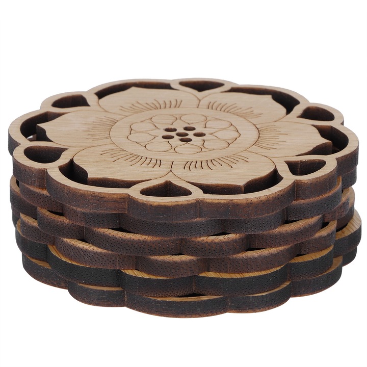 Jormftte 6 darabos poháralátét szett, bambusz, virágmintás, barna