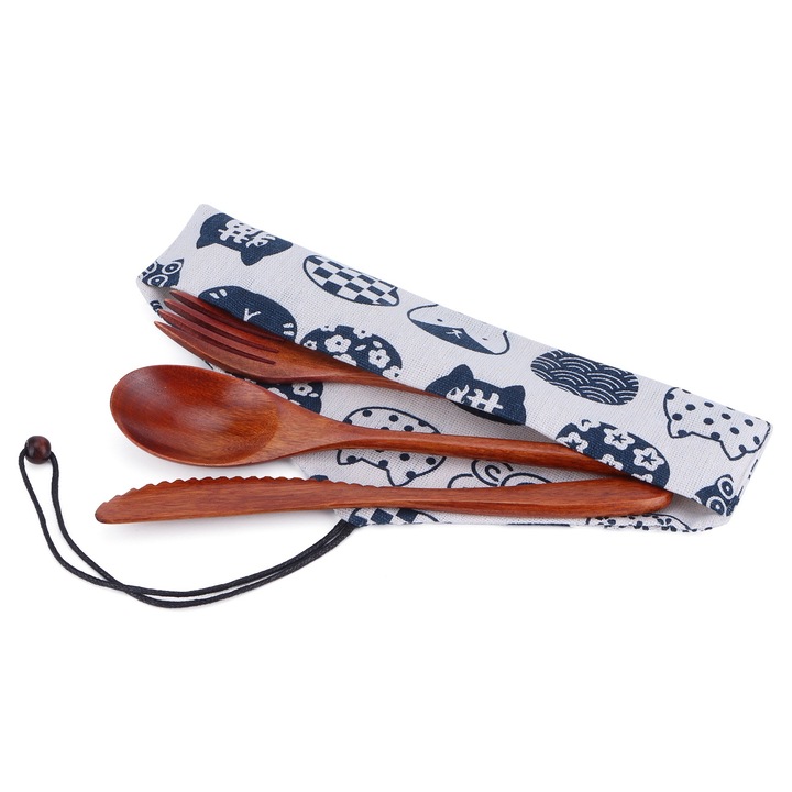 Jormftte Fa Evőeszközkészlet, 3 darabos, ergonomikus kialakítás, könnyű, tokkal