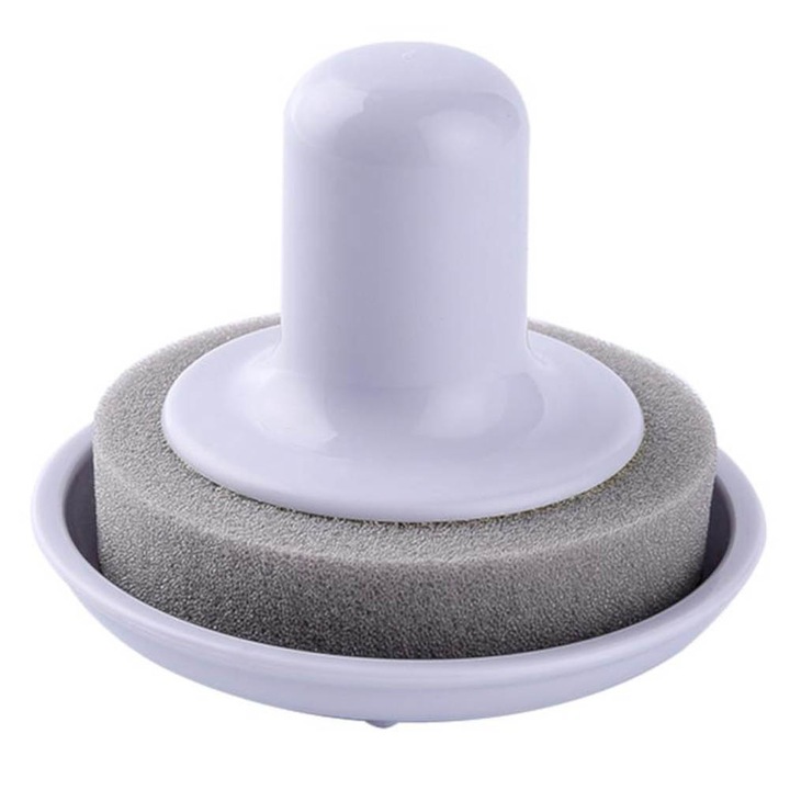 Jormftte tisztítószivacs fogantyúval, ergonomikus kialakítás, lila, tálcával együtt