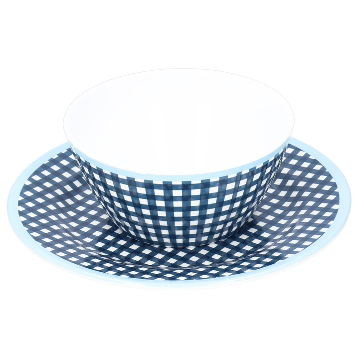 Tányér- és tálkészlet szintetikus porcelánból, Jormftte, kék kockás minta, tartós, könnyen tisztítható