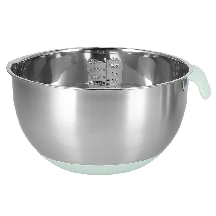 Rozsdamentes acél tojáskeverő tál fogantyúval, fröccsenésgátló, zöld tojáskeverő tál konyhába, pékségbe 24 cm