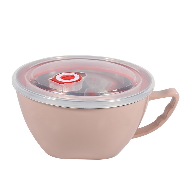 Jormftte többfunkciós rozsdamentes acél tál fogantyúval, 1200ml, rózsaszín, dupla hőszigetelésű kivitel