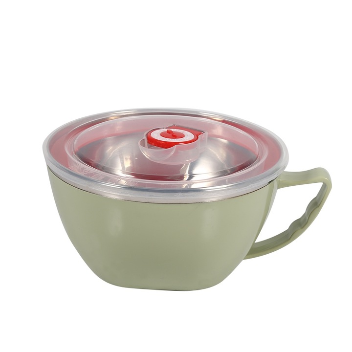 Többfunkciós rozsdamentes acél tál fogantyúval, Jormftte, 900ml, zöld, dupla hőszigetelésű kialakítás