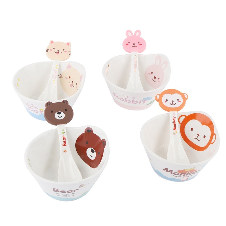 4 darabos kerámia tálkészlet állatmintákkal, Jormftte, színes, könnyen tisztítható