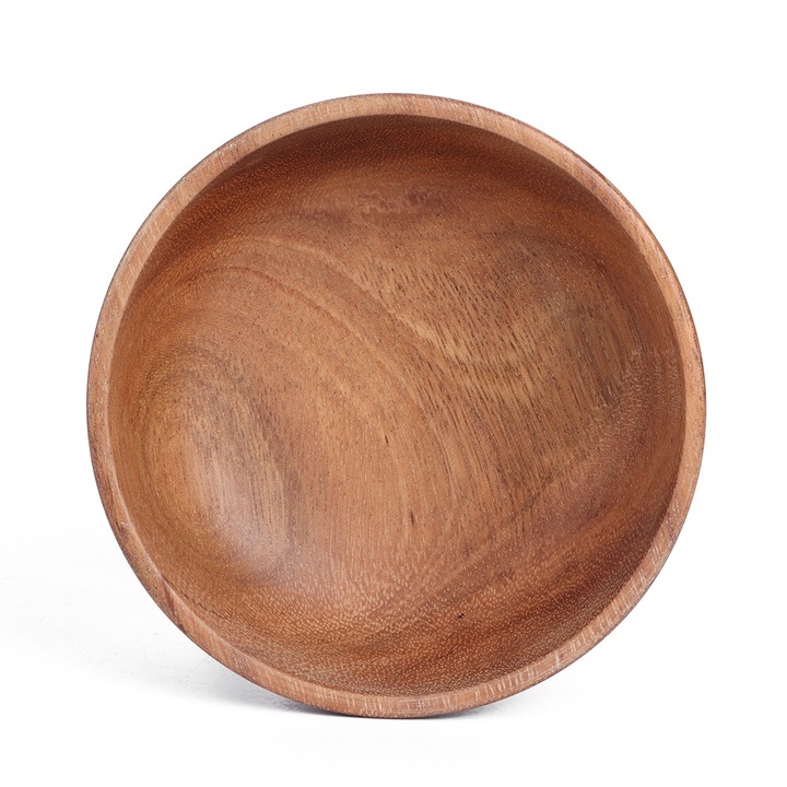 Bol din lemn natural 14x4cm pentru salata, fructe, servire