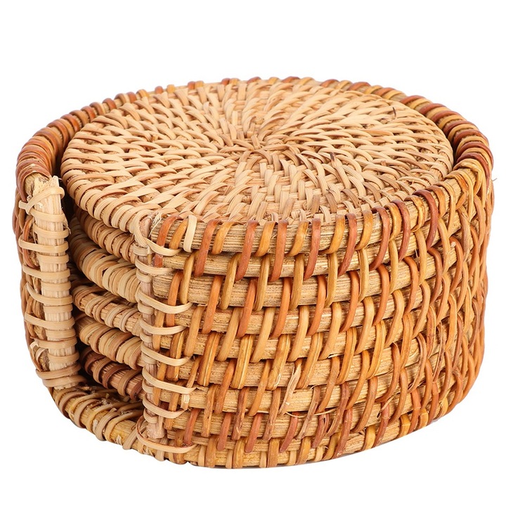 Jormftte 6 darabos rattan alátét készlet, magas hőmérsékletnek ellenálló, szoros kialakítás, 13 cm