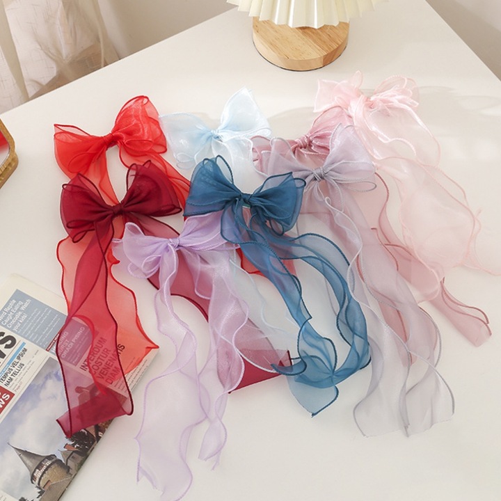 Set 8 Agrafe de Par cu Fundite, Cozevdnt, Organza, 5.5 x 13.7 inch, Multicolor
