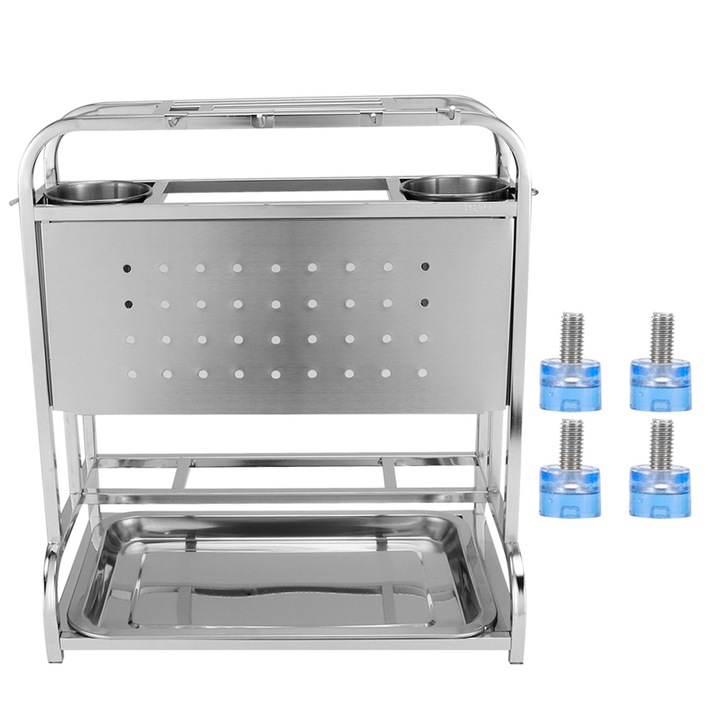 Jormftte evőeszköztartó, 304 rozsdamentes acél, pálcika tartóval, vízelvezető tálcával, 5 rekesszel, mozgatható kampókkal