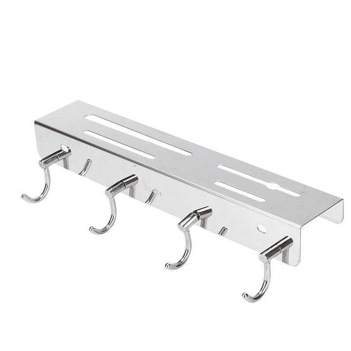 Fali rozsdamentes acél késállvány 4 horoggal Konyhai eszközök 32x10,5 cm