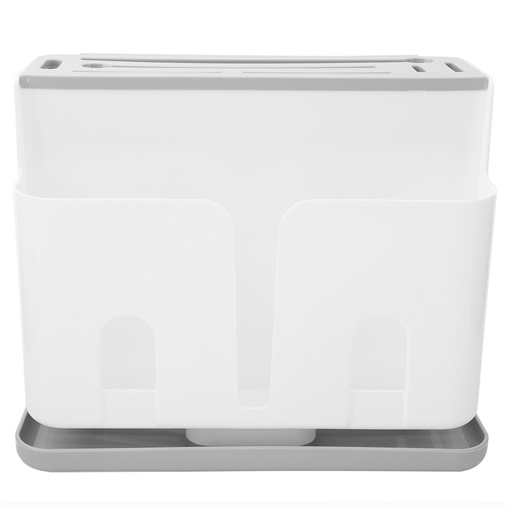 Többfunkciós konyhai késtartó, műanyag tárolóállvány, fehér + szürke