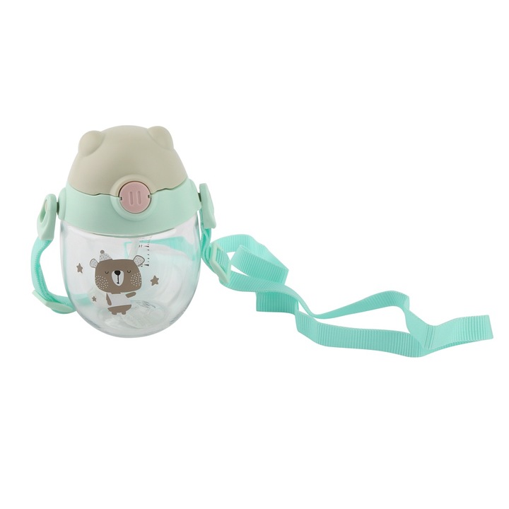 Hordozható 300 ml-es vizespalack, szivárgásmentes ivópohár dupla szívószállal (sárga)