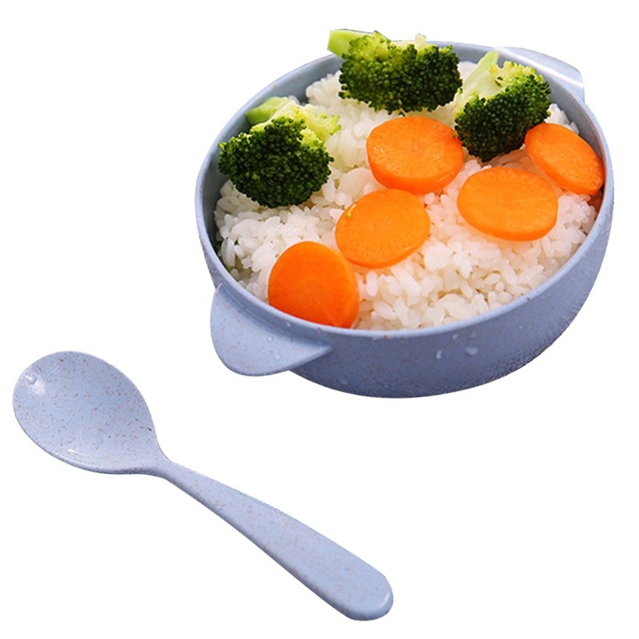 Jormftte 7 db-os baba etetőkészlet, füles tál, kanál, nagy űrtartalom, kék