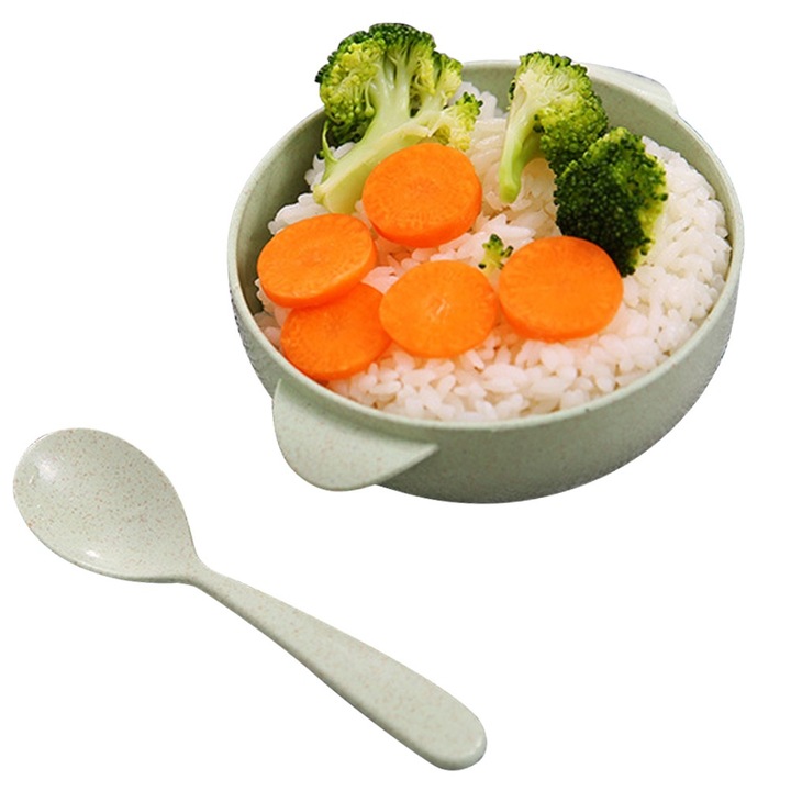 Jormftte búzaszalma tál és kanál szett, környezetbarát, nagy űrtartalmú, zöld