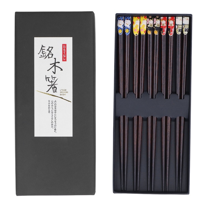 5 pár újrafelhasználható rózsafa evőpálcika, csúszásmentes kialakítás, Jormftte