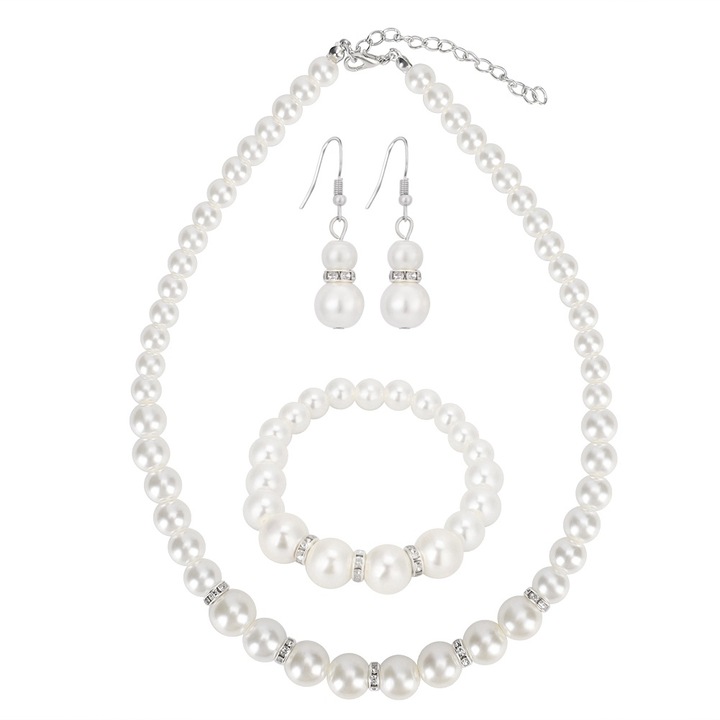 Set bijuterii dama, AMRINUGL, cercei, colier, bratara, alb, pentru femei