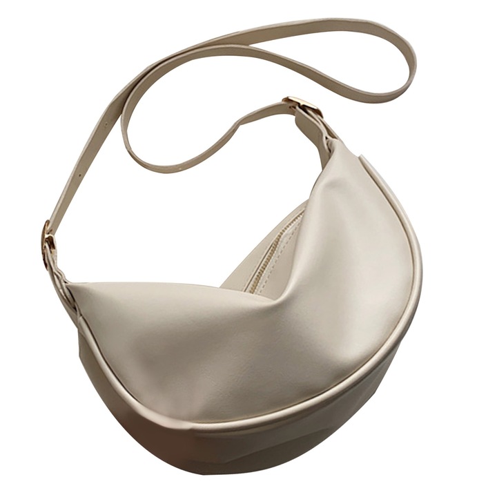 Női gombóctáska, Longziming, fehér, 14x31x45cm, PU anyagú, cipzárral záródó