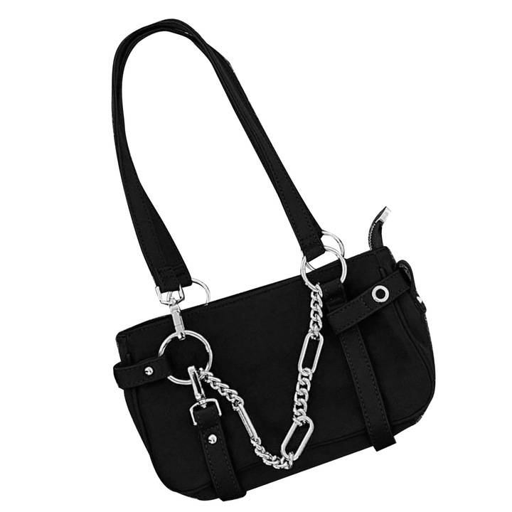 Fekete nylon táska fém csattal, nagy kapacitású, 14x31x45cm, fekete