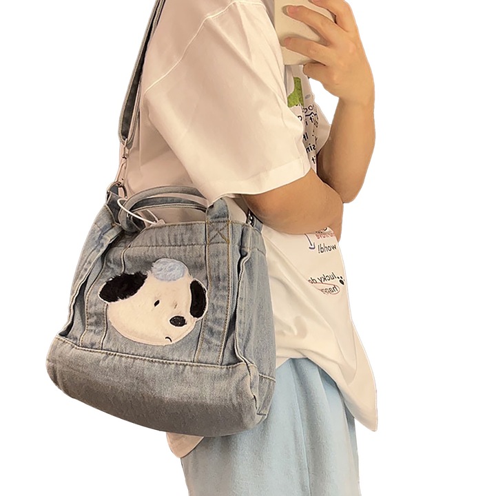 Jormftte női válltáska, aranyos plüss kutya, nagy kapacitású, állítható pánttal, kék, univerzális méret