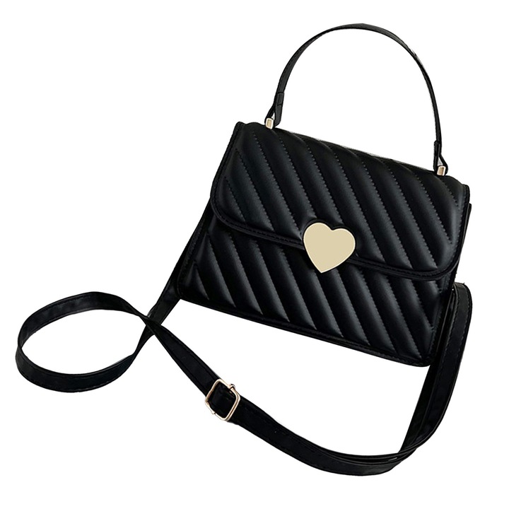 Női válltáska, Longziming, poliuretán, fekete