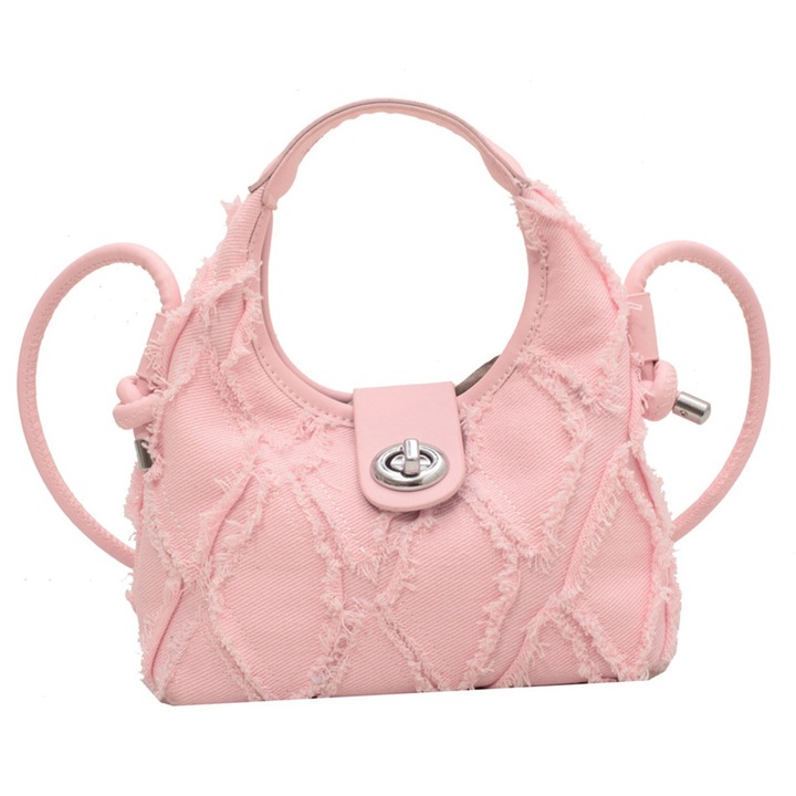 Női válltáska, Longziming, vászon, rózsaszín