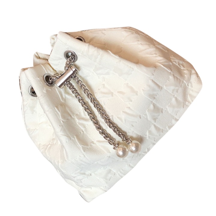 Női vödörtáska, Longziming, vászon, fehér