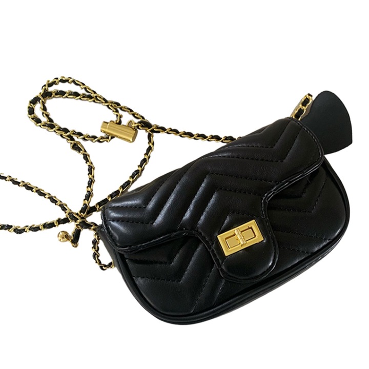 Női válltáska, Longziming, poliuretán, fekete/arany