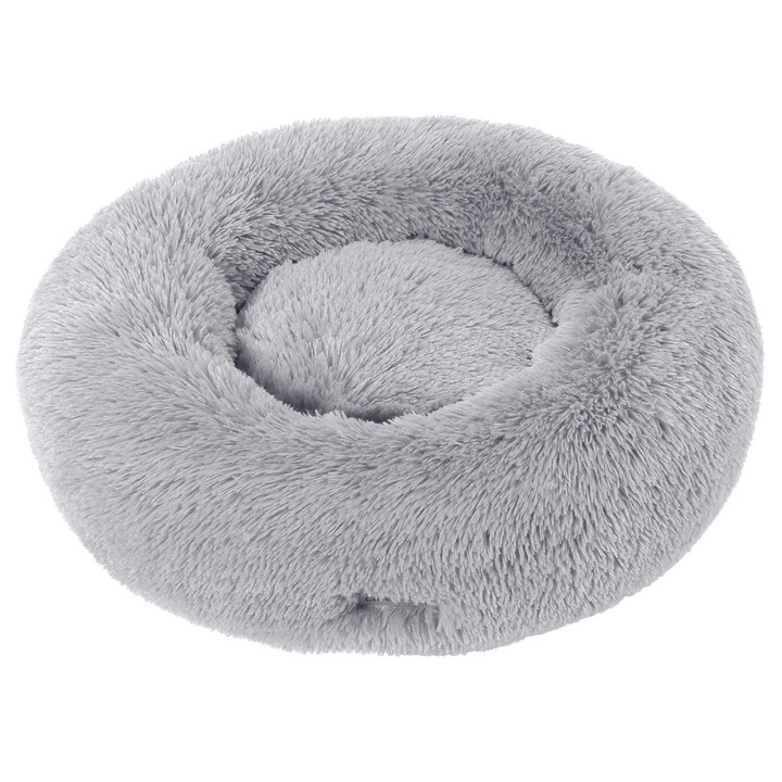 Kutya és macska fekhely, kerek modell, műszőrme anyag, kis és közepes méretek, bézs szín