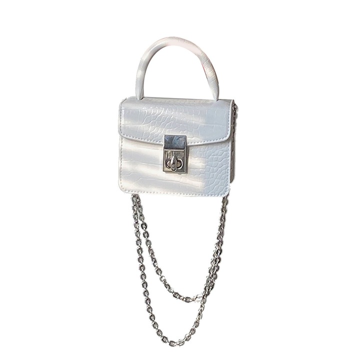 Női válltáska, longziming, fehér/ezüst, poliuretán