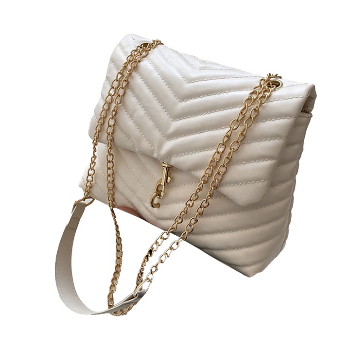 Női válltáska, longziming, ökológiai bőr, fehér/arany