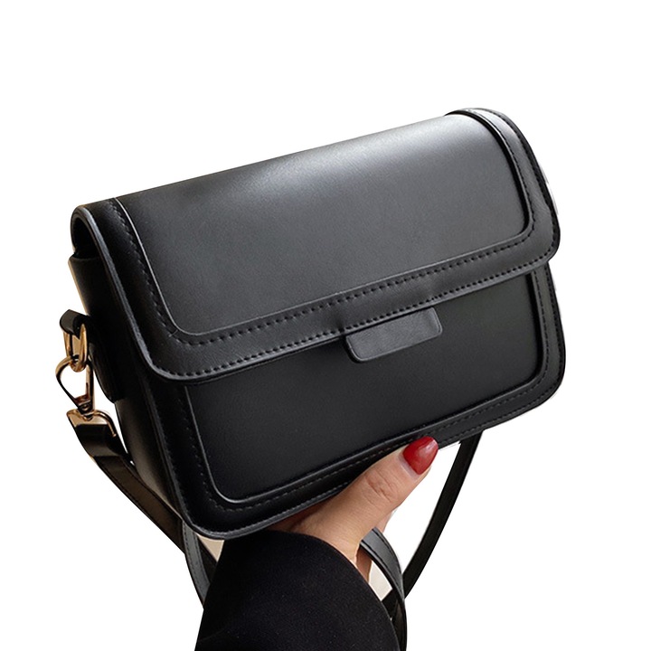 Női válltáska, longziming, bőr, nagy kapacitású, állítható pánttal, fekete
