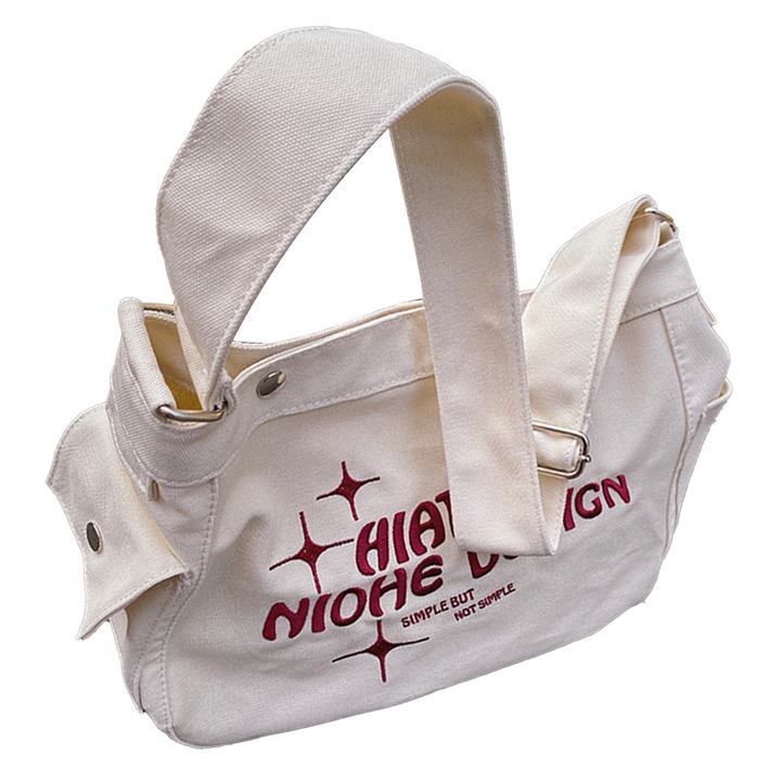 Női táska, longziming, vászon, krém/piros