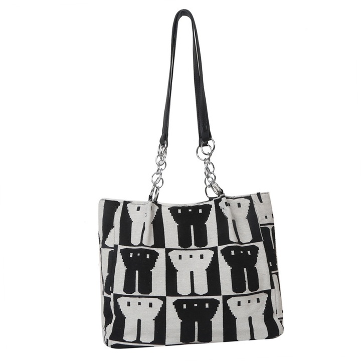 Női válltáska, longziming, Nylon, fekete/fehér