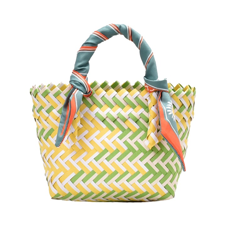 Strandtáska, longziming, poliészter/szalma, többszínű