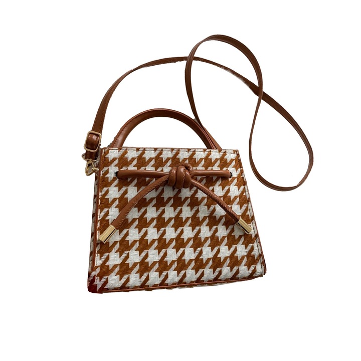 Női táska, longziming, vászon, barna/fehér