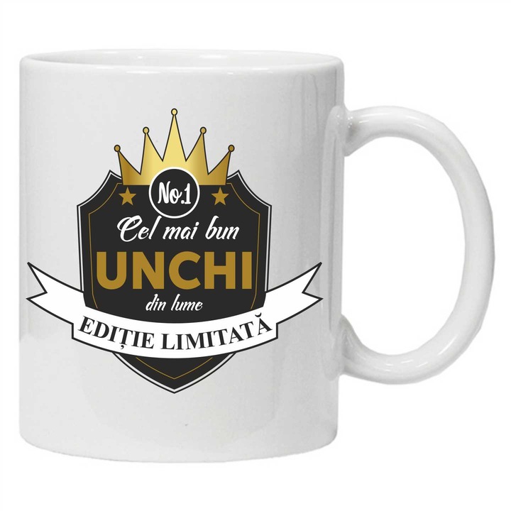 Cana personalizata cu imprimeu "Cel mai bun UNCHI", Alb, Ceramica, 330 ml, A, CRD PRINT