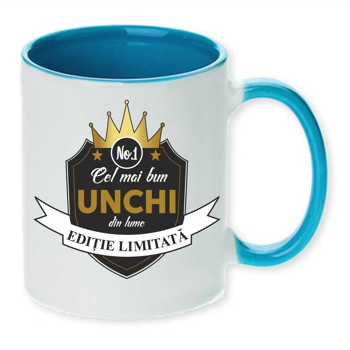 Cana personalizata cu imprimeu "Cel mai bun UNCHI", Albastru, Ceramica, 330 ml, A, CRD PRINT