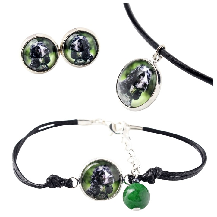 Set colier, bratara si cercei Art-Dog, cu pandantiv American Cocker Spaniel, multicolor