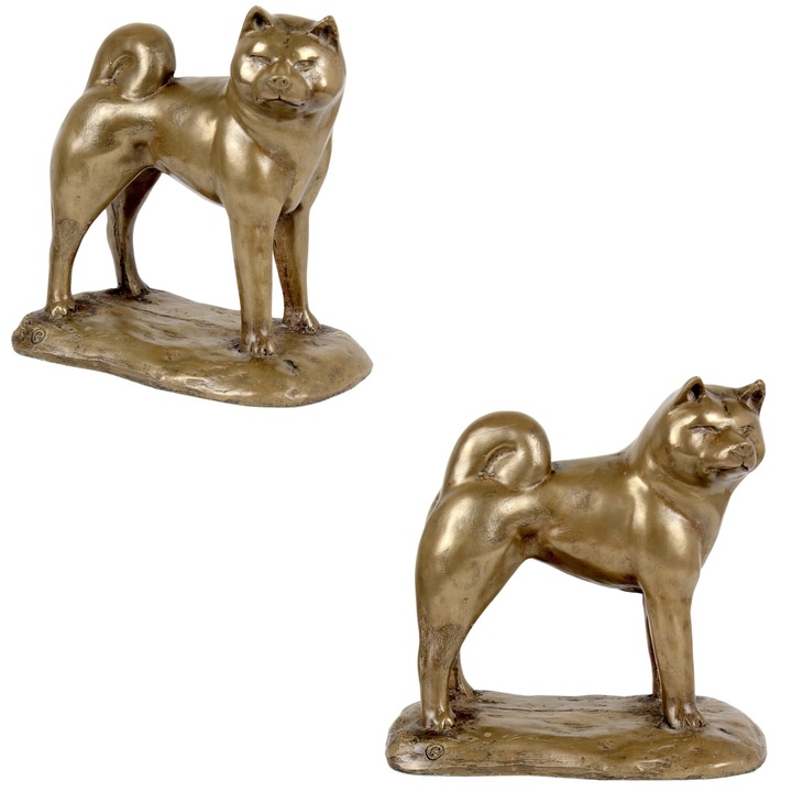 Statueta caine Akita, Art-Dog, din bronz rece, 10x15cm, set exclusiv