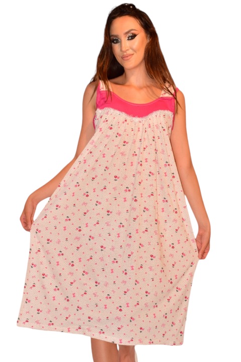 Camasa de noapte fara maneci, StarFashion, cu bretele late, marimi mari, Roz