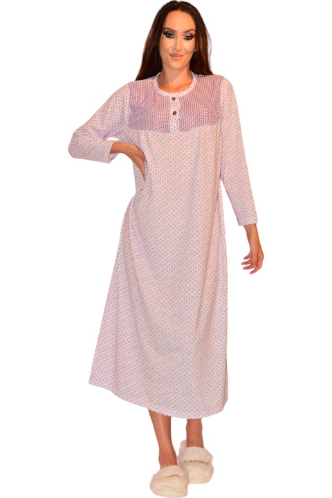 Camasa de noapte cu maneca lunga, StarFashion, marimi mari, model floral, Mov