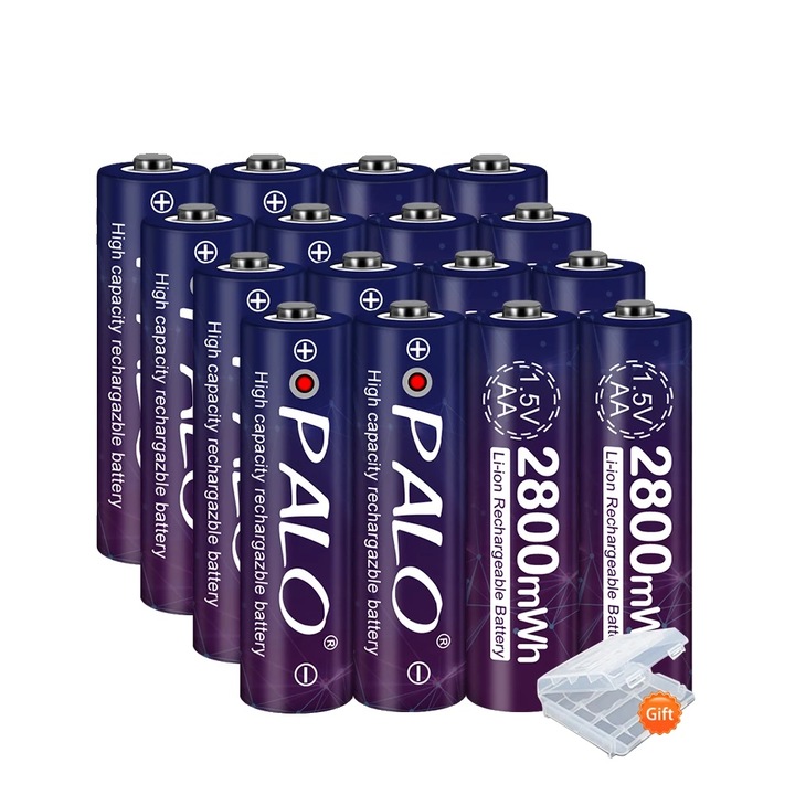 Set 16 Baterii AA Li-ion Reincarcabile PALO, Capacitate 2800mWh, Dimensiuni 14x50mm, 1.5V
