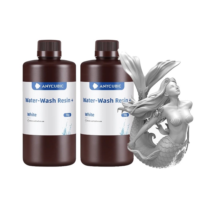 Rasina Water-Wash pentru imprimare 3D, Anycubic, 2 KG, alb, timp de expunere 1.5s, set 2 sticle