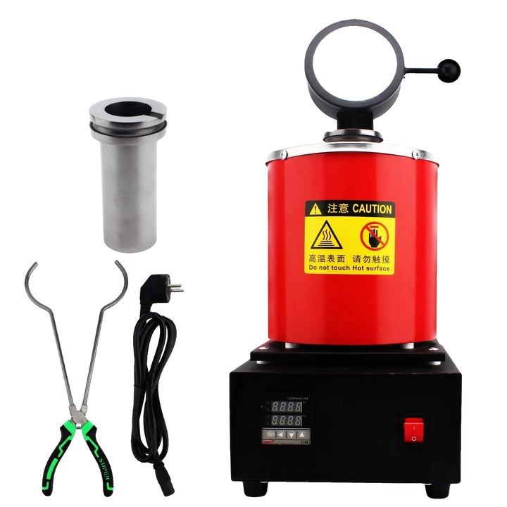 Olvasztó kemence, Grafit, 1400 W, Kapacitás 2 kg, Arany / ezüst / réz / alumínium, 220 V, Piros / Fekete