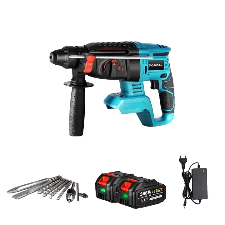 Ciocan rotopercutor electric, 26mm, 1680W fara perii, set 2 baterii, incarcator EU