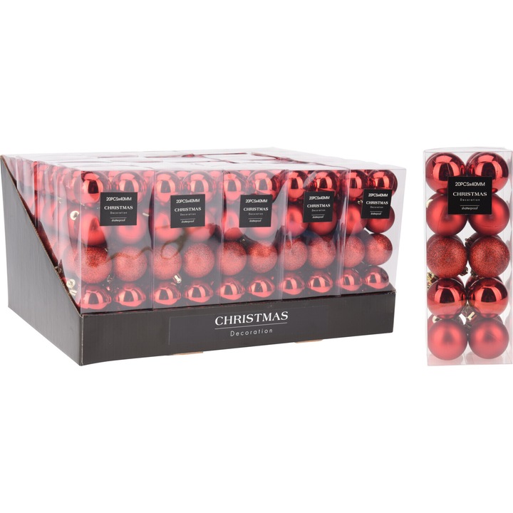 Set de Globuri Craciun, Mondex, Plastic, Rosu, 4cm